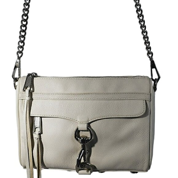 Rebecca Minkoff Handbags - REBECCA MINKOFF Mini MAC White Pebble Leather Silver Chain Accent Strap Studs